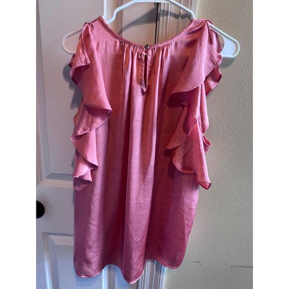Vince Camuto Coral Peach Flutter Ruffle Sleeve Sleeveless Top Blouse Sz. L - Picture 11 of 12